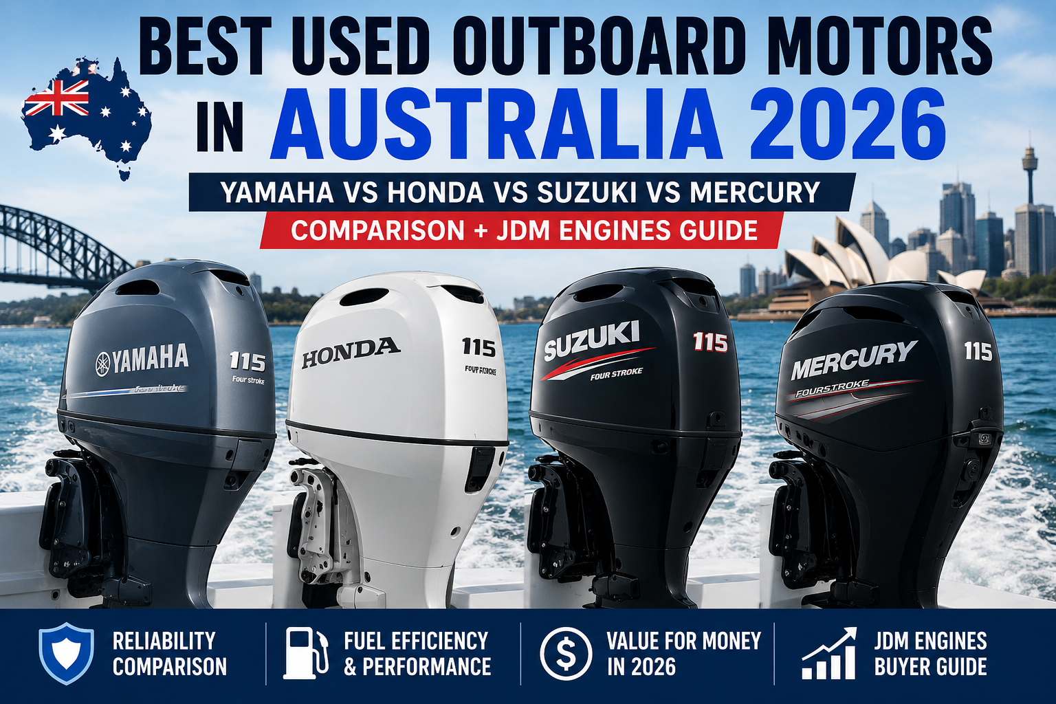 Best Used Outboard Motors in Australia 2026: Yamaha vs Honda vs Suzuki vs Mercury Comparison + JDM Engines Guide